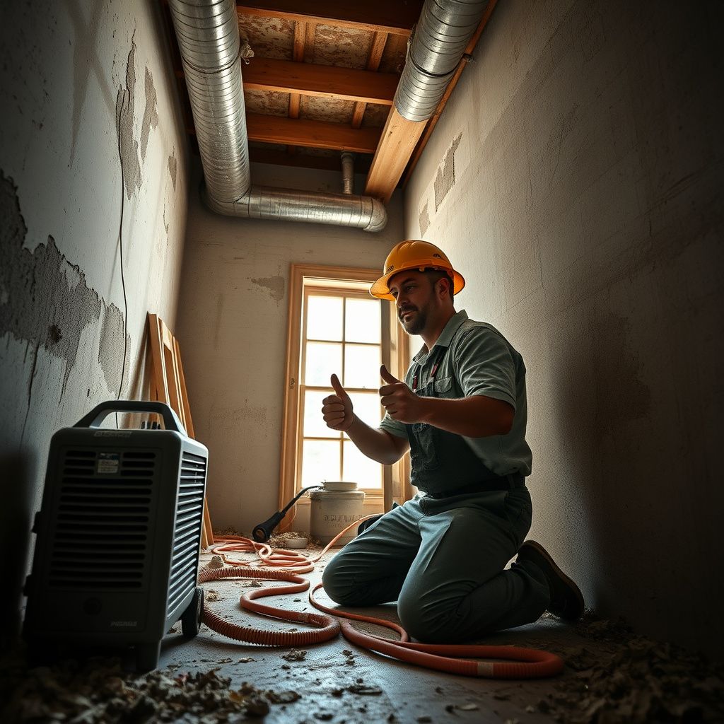 A Titan Ridge Mold Removal technician explaining a remediation plan to a Bee Cave homeowner, pointing to a diagram of moisture control solutions.