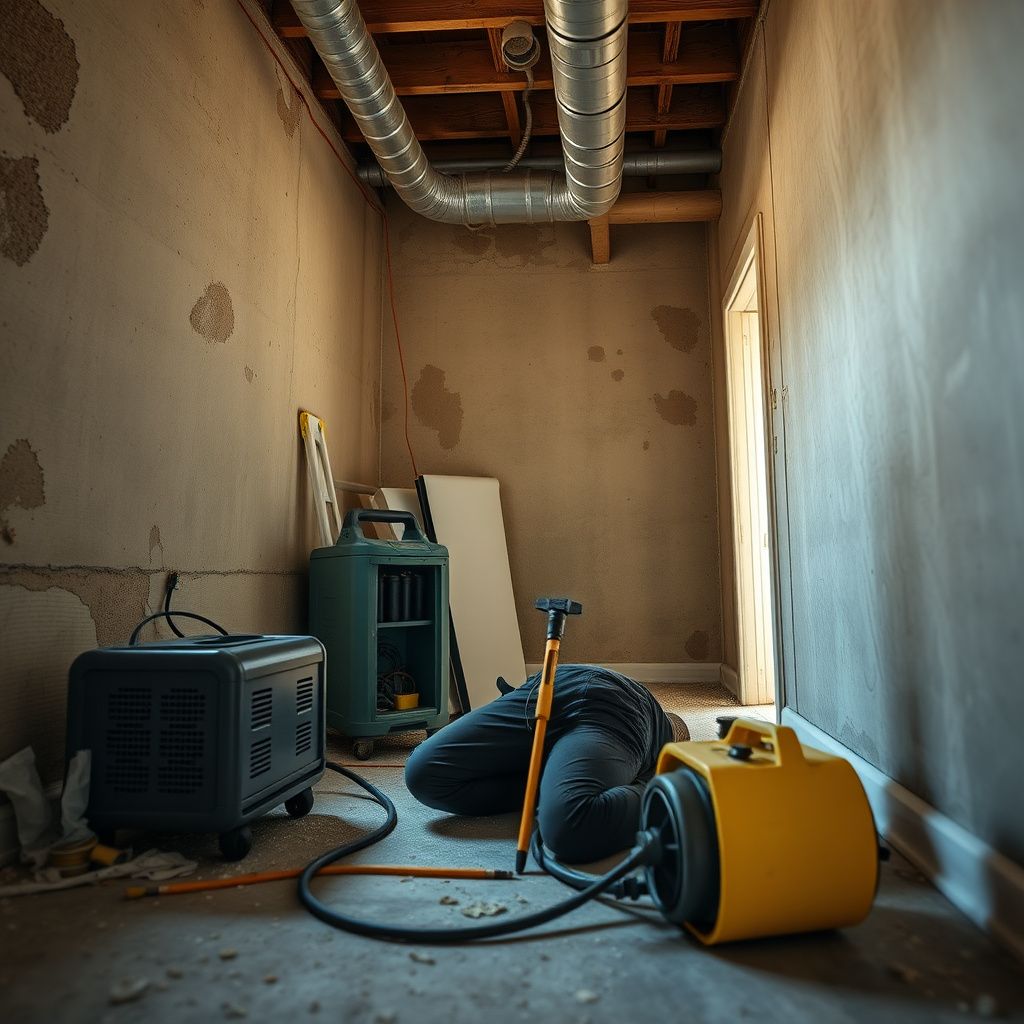 A Titan Ridge Mold Removal technician explaining a remediation plan to a Manor homeowner, pointing to a diagram of a house.