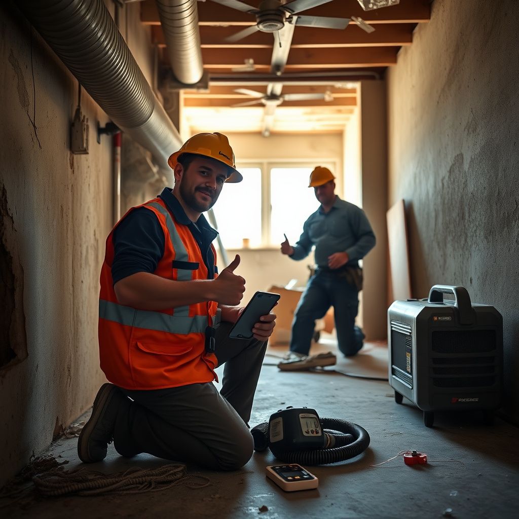 A certified mold remediation specialist explaining the process to a Leander homeowner in their kitchen, pointing to a moisture meter reading.